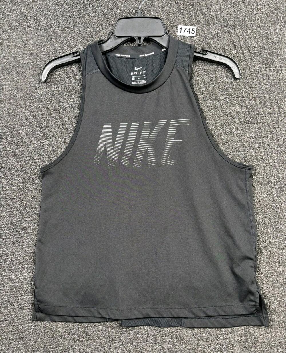 Nike Activewear Top Dry Miller Running Tank Logo Womens Size M Black Athleisure